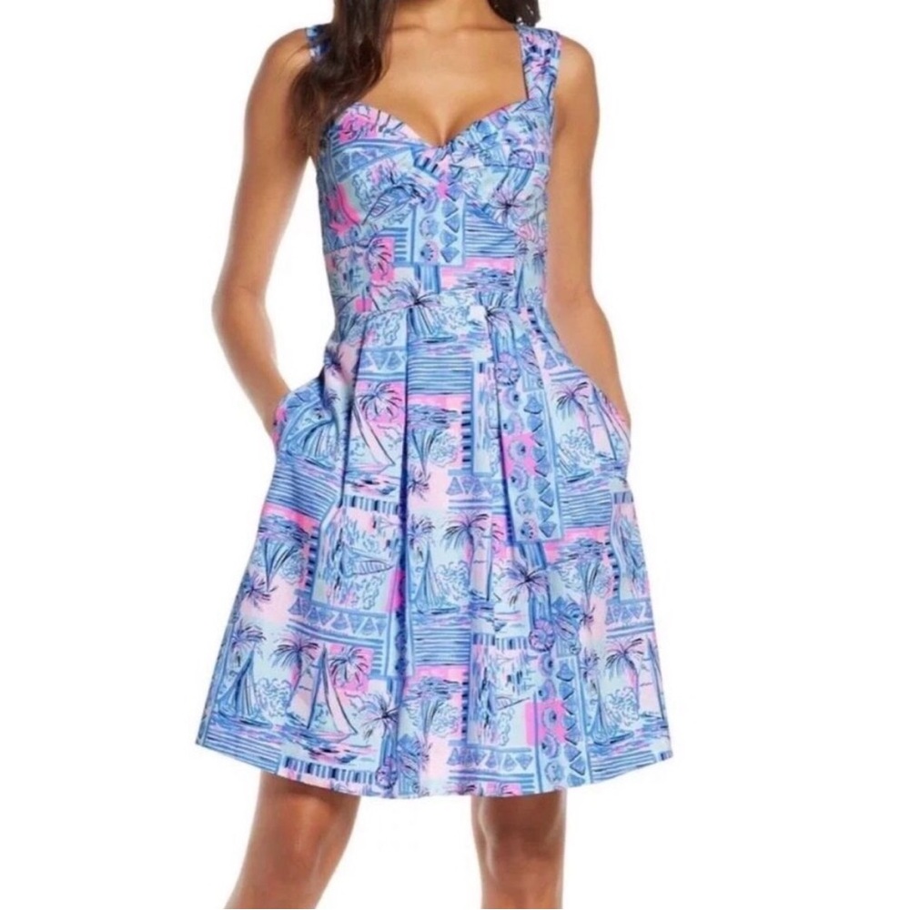 Lilly Pulitzer Cyndi Whisper Blue Yeah Buoy Dress Women's 8 Fit & Flare